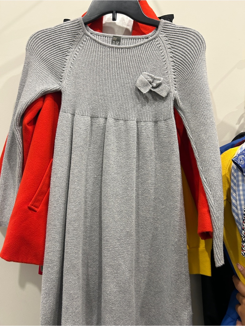 Zara Gray Knit Bow-Detail Long Sleeve Dress